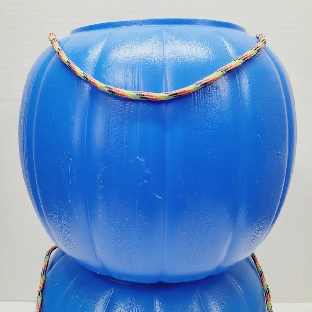 2 Halloween 8” BLUE Blow Mold Pumpkin Trick or Treat Pails W/Rope Handles